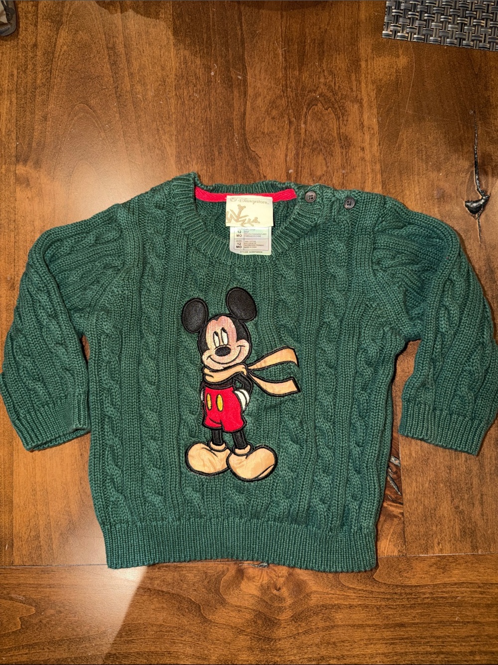 MICKEY MOUSE cable knit green holiday sweater matching dad toddler boy VTG gold